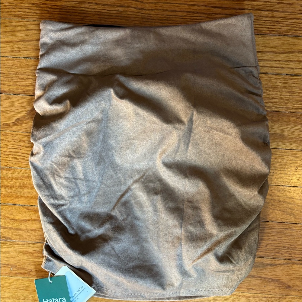 HALARA Brown Faux-Suede Mini Skirt